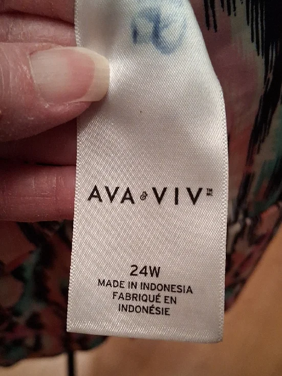 Ava & Viv Teal Pink and Black Abstract V-Neck One-Piece Tankini - Picture 2 of 9